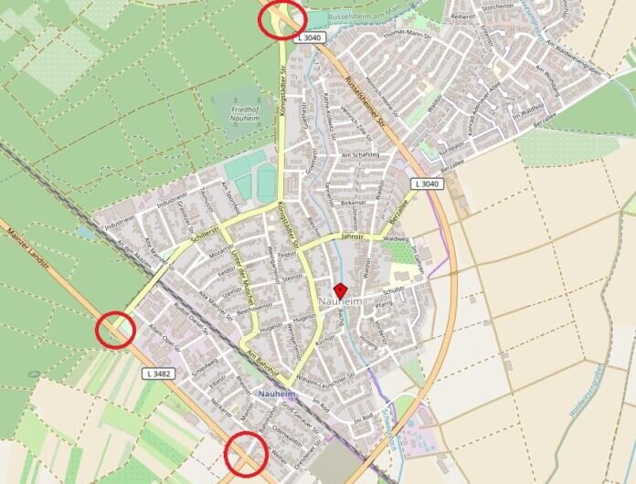 Karte_Knotenpunkte Verkehrszählung Stadt Rüsselsheim_© OpenStreetMap