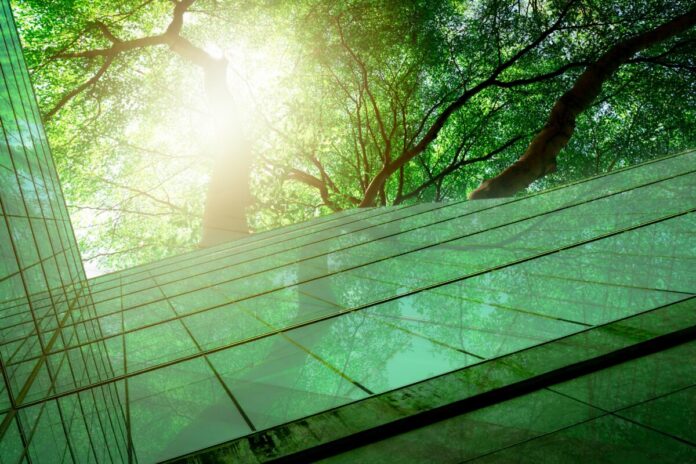 Sustainble,Green,Building.,Eco-friendly,Building.,Sustainable,Glass,Office,Building,With