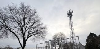 „Baustelle betreten verboten!“ heißt es derzeit noch für die Skateanlage am Freizeitgelände Süd. Hinter dem verschlossenen Tor steht bereits der fertiggestellte Edelstahl-Cage, dessen Konstruktion mit den eingespannten Stahlseilelementen gut zu erkennen ist. Diese besondere Bauweise bildet den sogenannten „Silent Cage“, der Ballspielgeräusche deutlich reduziert. Die Anlage fügt sich bereits gut in das Freizeitgelände ein. Foto: Stadt Griesheim